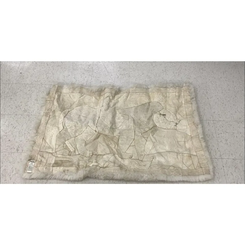 Mexican Mexico 100% Alpaca Fur Tapestry Rug 43x30 Lion Vintage Hole